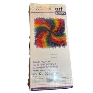 Wonderart Shaggy Latch Hook Rug Kit 12x12 rainbow swirl pillow wall hanging deco